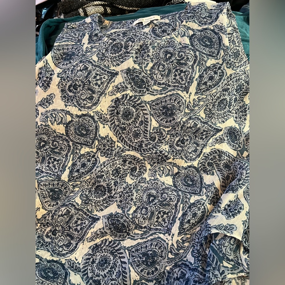 Christina B beautiful blue and white paisley blouse tank style